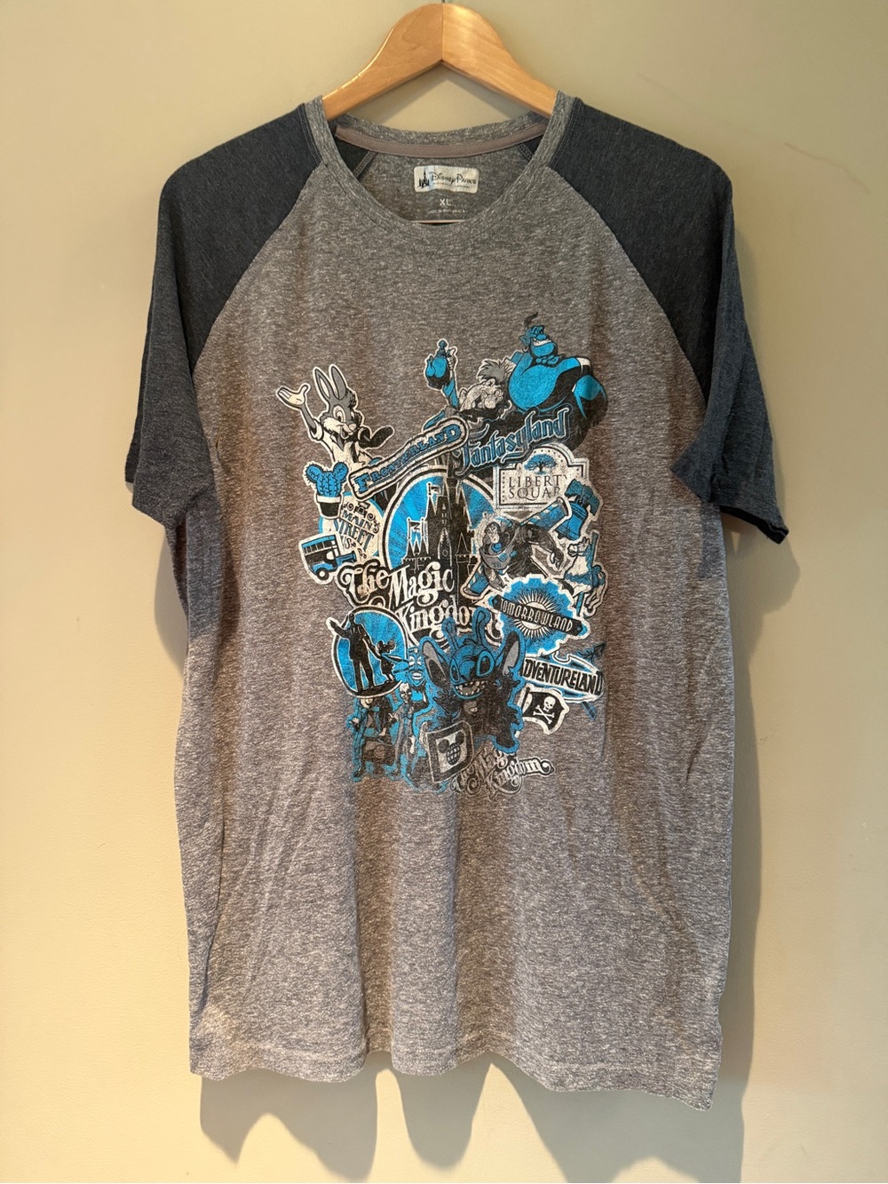 Disney Parks mens Grey & Charcoal Raglan Graphic Tee XL